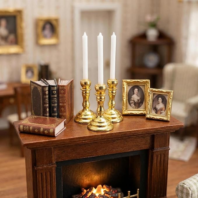 3PCS Vintage Miniature Candlesticks Set 1:12 Scale Metal Base Candle Holder - Image 7