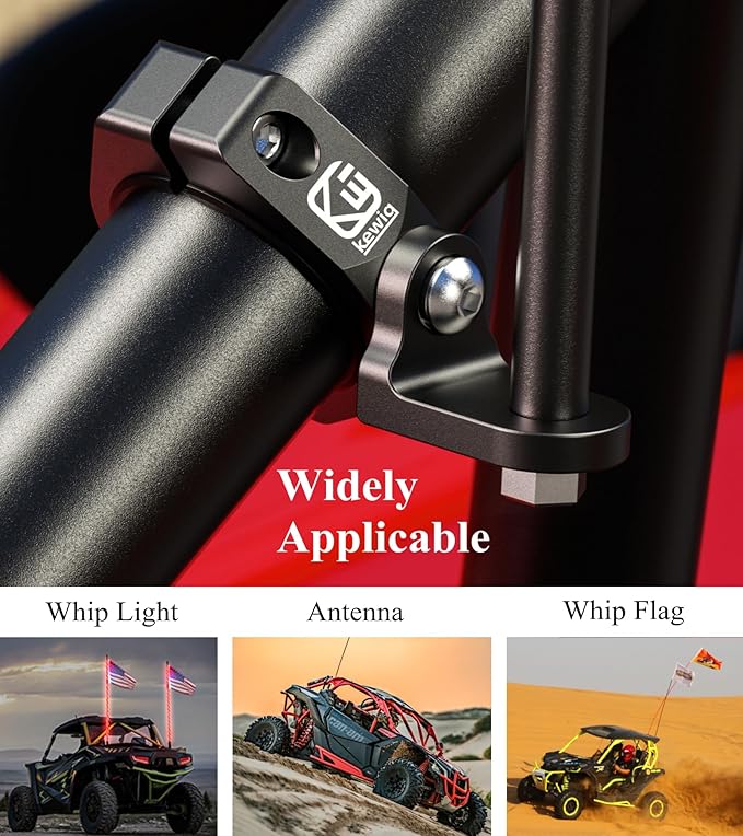 BRCOVAN UTV Whip Flag Mount, Solid Aluminum Alloy Whip Light Mount, Off-Road LED Light Bar Mounting Bracket, 360° Adjustable Roll Cage Clamp Holder Fit 1.5''/1.65'' /1.75''/1.85''/2'' Roll Bars, 1PC