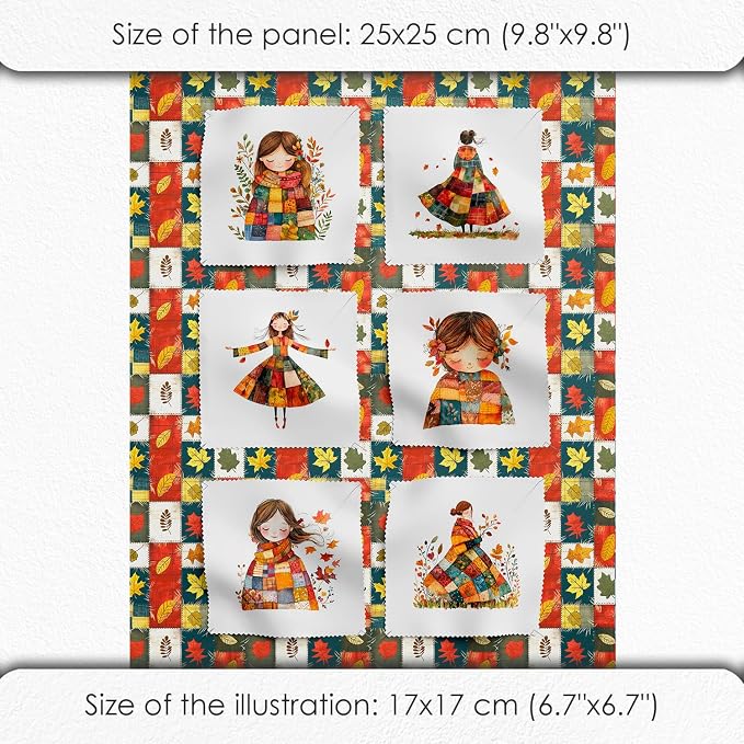 Autumn Girls Patchwork Cotton Fabric Panel – 6 Designs + Bonus Patchwork Sheet - Image 6