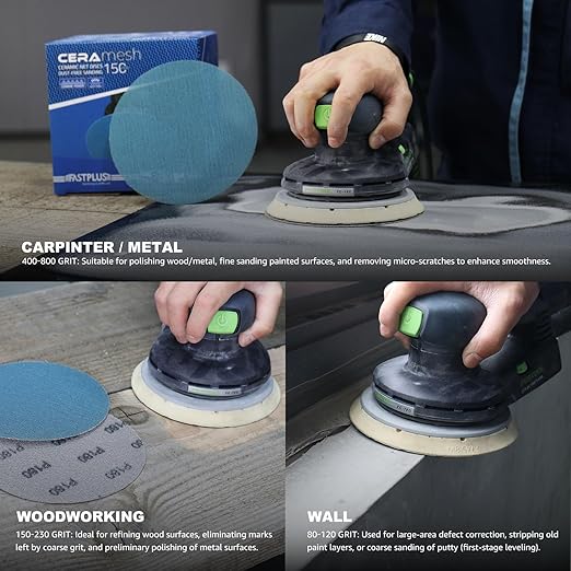 40 PCS Mesh Disc 6 inch Sanding Discs 100 grit Ceramic Abrasive Sandpaper Hook and Loop Orbital Sander Pads for Coating Removal,Body Repair, Auto Sanding