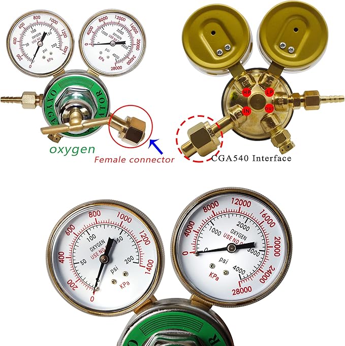 Heavy Duty Oxygen Regulator, Large Tank Gauge Cutting Torch Regulator, Outlet 0-200PSI Inlet 0-4000PSI CGA 540
