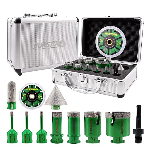 Diamond Core Drill Bits Kit - 6/6/6/20/25/35/50mm+2" Beveling Chamfer Bit+3/4" Finger Milling Bit+SDS Adapter to 58-11" Thread+4.5" Cutting disc for Porcelain Ceramic Tile Granite Marble
