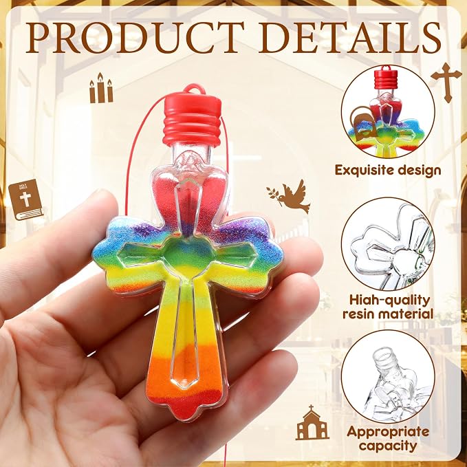 Kenning 24 Set Sand Art Cross Necklace Craft Kit, Colorful VBS Christian Empty - Image 3