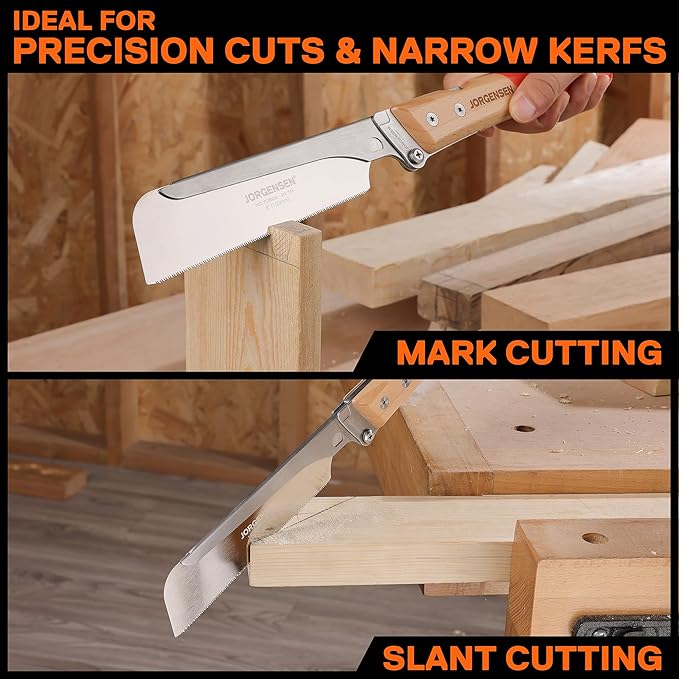 JORGENSEN Japanese Pull Saw, 6 Inch Pro Folding Dovetail Saw with Beech Wood Long handle, SK5 Steel Blade Tool-less Quick Change, 21TPI Cross Cut Woodworking Handsaw for Hardwood, Softwood