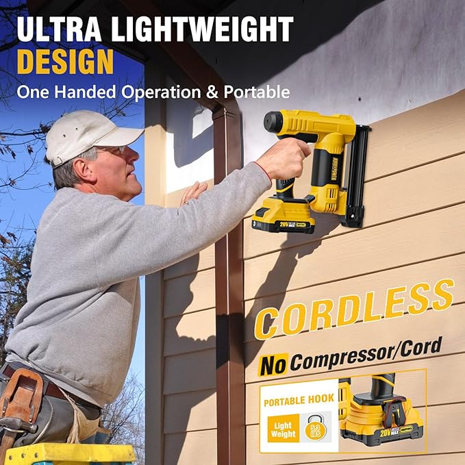 ALLOYPOWER 2 in 1 Cordless Brad Nailer/Electric Stapler with 2.0Ah Battery and Charger,1000pcs Nails and 500pcs Staples Included for Home Improvement & Woodworking