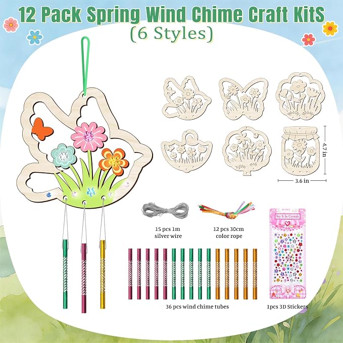 12PCS Spring Wind Chime Kit, Make Your Own Hollow Out Floral Wind Chime DIY - Image 3