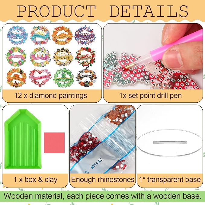 YooNotee 12 Sets Interchangeable Seasonal Diamond Art Tabletop Decorations - Image 4