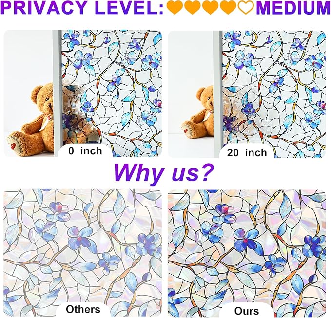 SOMWISE Rainbow Window Privacy Film, Heat Control, UV Blocking, Anti-Glare - Image 7