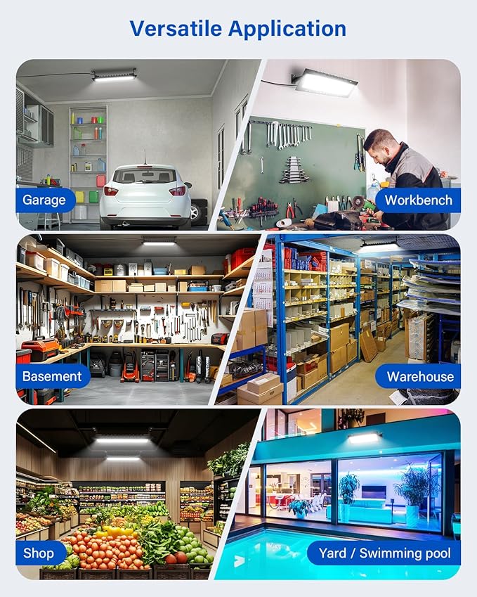 120W LED Shop Lights with Remote, 5FT Power Cord and US Three-Prong Plug, 18000LM 6000K, Aluminum Garage Lighting, IP65 Waterproof, Plug & Play for Warehouse, Workshop, Basement, 2PCS
