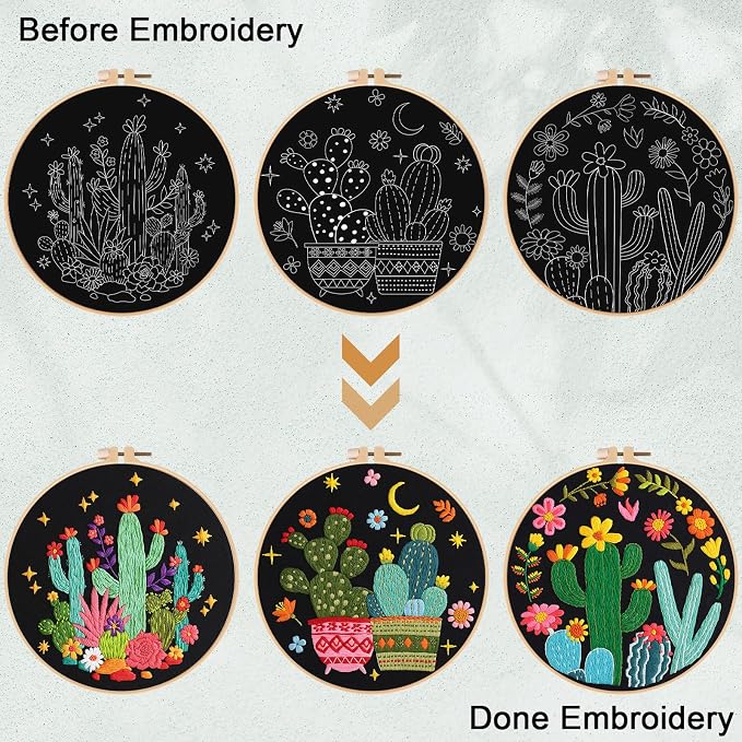 Nuberlic 3 Pack Embroidery Kit for Beginner Adults, Stamped Cross Stitch - Image 5