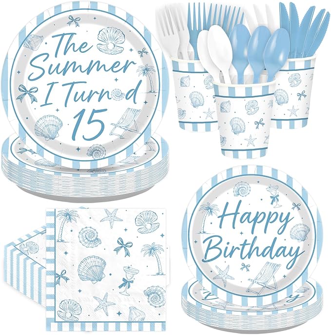168 Pcs Summer 15th Seashell Birthday Party Decorations Serves 24 | Coastal by Greencian