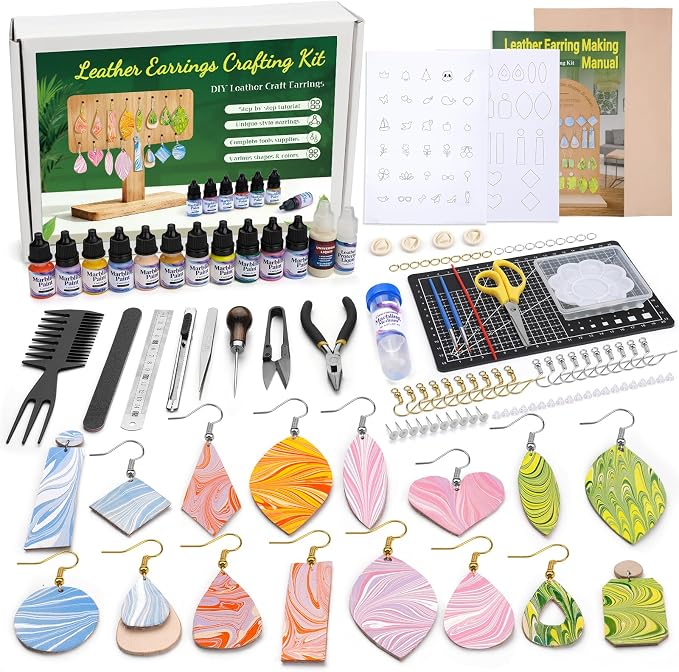 Leather Crafting Kit Leather Earrings Making Kit by Tikjiua