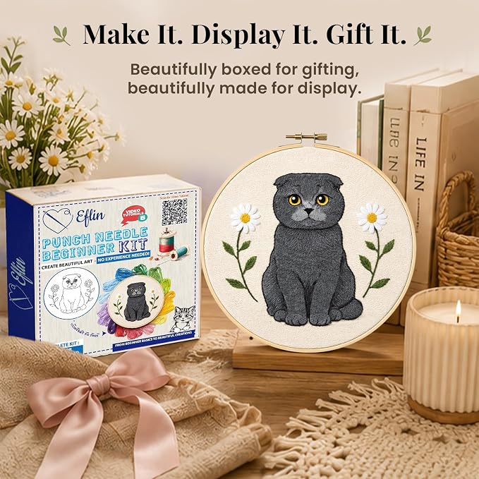 Eflin Punch Needle Kits Adults Beginner, Cute Scottish Fold Cat Punch Needle Kit - Image 6