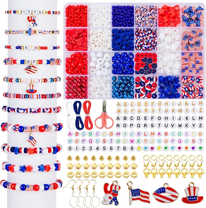 Goldwise 1578Pcs 4th of July Red White Blue Beads Bracelet Making Kit by Goldwise