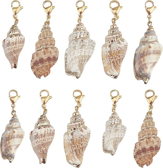 SUNNYCLUE 10Pcs Seashell Charms Oval Ocean Beach Spiral Natural Cowrie Conch by SUNNYCLUE