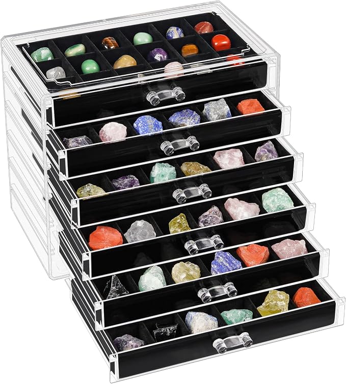 Bfttlity Acrylic Rock Display Case, 108 Grids Rock Collection Box by Bfttlity