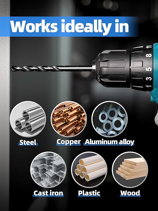 HIGHFIRE 25PCS HSS Metric Drill Bits Set (1mm-13mm/25pcs), Straight Shank Jobber Drill Bits, Metal HSS Twist Drill Bits for Stainless Steel Hard Metal and Cast Iron
