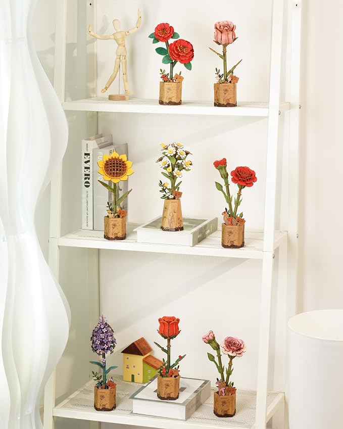 rowood 3D Puzzle Wooden Flower, DIY Artifical Flower Building Set Craft Kit - Image 6