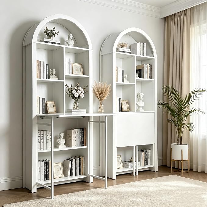 FNK Folding Arched Bookshelf Narrow Bookcase - Image 9