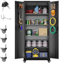 Aobabo 73''H Metal Garage Storage Cabinet with Wheels and Pegboards, 4 Adjustable Shelves Steel Storage Cabinets for Home,Warehouse,Garage,Assembly Required,Black