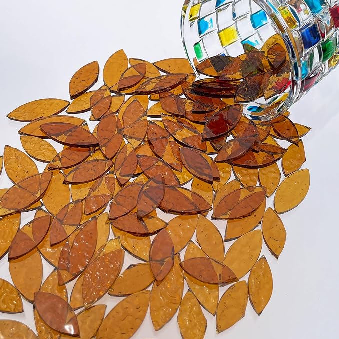 LITMIND 120 Pieces Brown Textured Transparent Mosaic Glass Petals & Leaves in 2 - Image 5