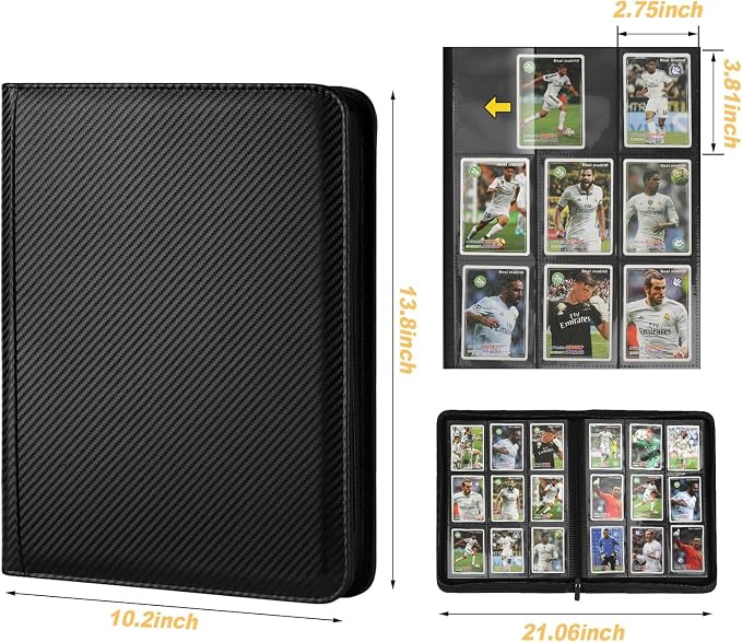 360 Cards Ringless 9-Pocket Side Loading Trading Card Binder, PU Zipper Fixed - Image 3