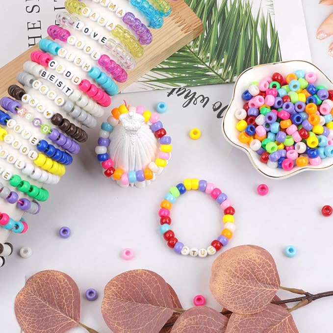 1000Pcs Pony Beads Bracelet 9mm Rainbow Plastic Barrel Pony Beads - Image 7