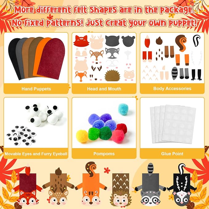 WATINC 6Pcs Hand Puppet Making Kit, Art Craft Felt Sock Puppet Toys, Creative - Image 3