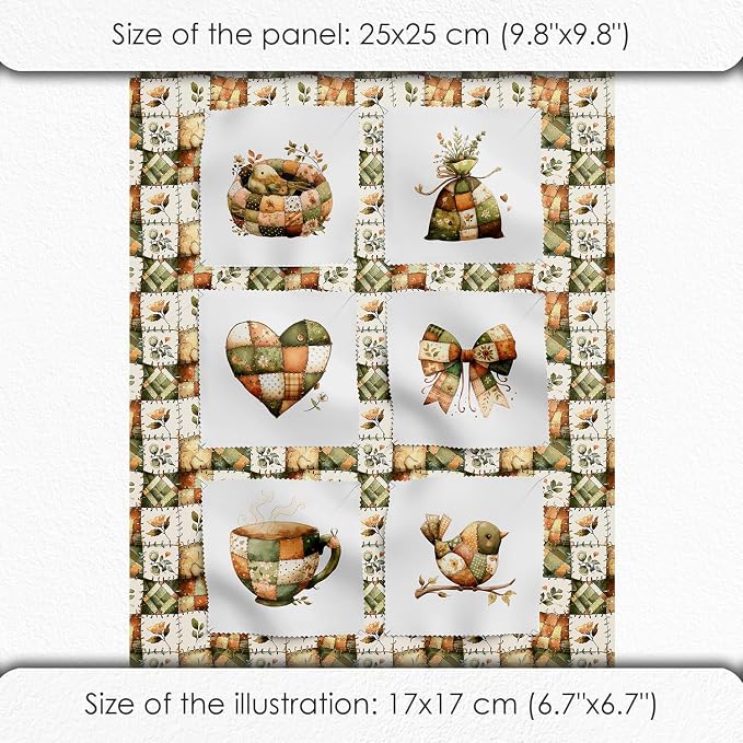 Rustic Patchwork Cotton Fabric Panel – 6 Designs + Bonus Patchwork Sheet - Image 6