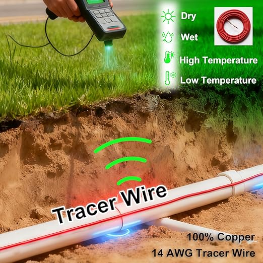 14 AWG Tracer Wire 600V Solid Conductor Direct Burial, (100FT),Underground Tracer Wire for Locating Underground Pipes Line Gas Water Sewer Pipe and Fiber Optic, ROYA WYRE Cable Technology