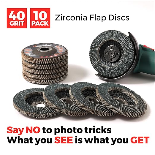 Jumbo Zirconia Flap Discs 4 1/2 for Angle Grinder, 40 Grit 4.5" x 7/8" High Density Type 29 Arbor Grinding Wheels for Wood Finishing, Rust Removal, Metal Sanding - 10 Pack