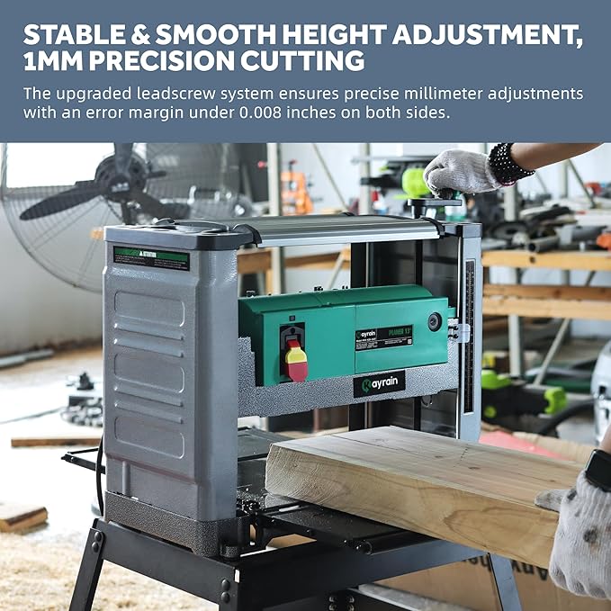 13'' Benchtop Planer 15A 2000W - HSS Double-sided Blade & 85% Dust Collection, 0.008'' Precision, 3-Yr Warranty for Hardwood/Softwood