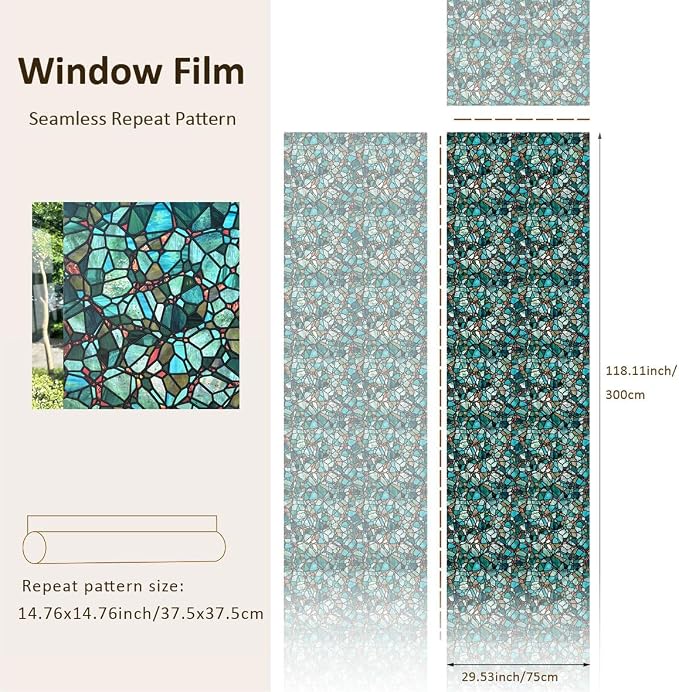 funlife Original Hand-Drawn Privacy Stained Glass Window Film, Single Sided - Image 3