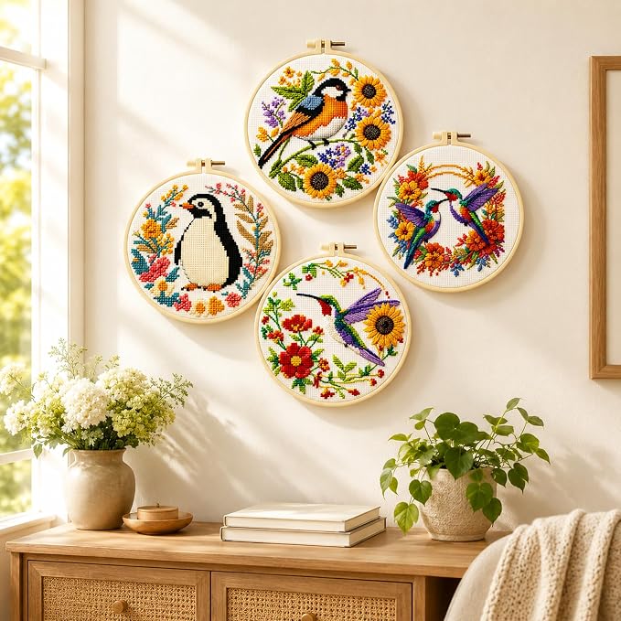 Zhenqing 4 Pack Bird Cross Stitch Kit - Image 2