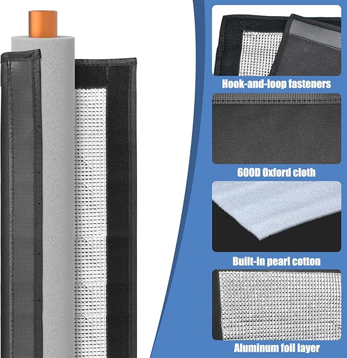 1PCS HVAC Copper Pipe Insulation Cover 3FT, 36×10.2 Inch with 15 Zip Ties 3-Layer 600D Oxford HVAC Line Insulation Sleeve for Outdoor, AC Pipe Insulation for Central Air Conditioning and Mini Splits