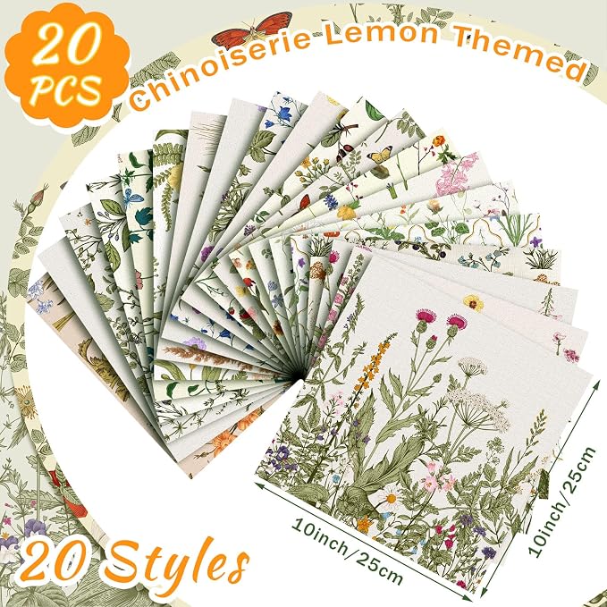 HunnmingRe 20 Pcs 10''x10'' Wildflower Quilting Fabric Square Wildfloral - Image 2