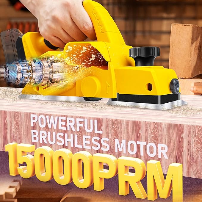 Cordless Handheld Planer for Woodworking – Compatible with Dewalt 20V Max Battery (No Battery), Brushless Electric Power Planer 15000RPM, 3-1/4 Inch Wood Planer for Carpenters & DIY Home Projects