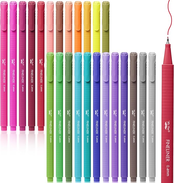 Mr. Pen- Colored Fineliner Pens, 24 Pack, 0.4mm Tip | Ergonomic Triangular by MrPen