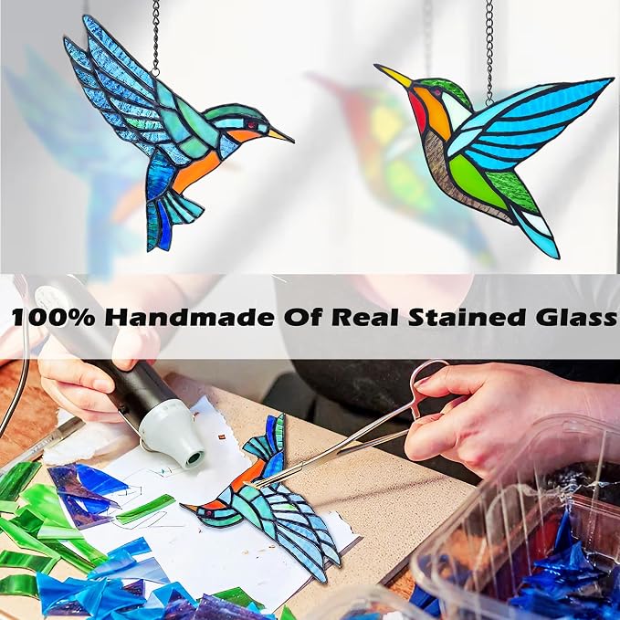 2 Packs Hummingbird Stained Glass Window, Real Handmade Stained Glass Window - Image 5