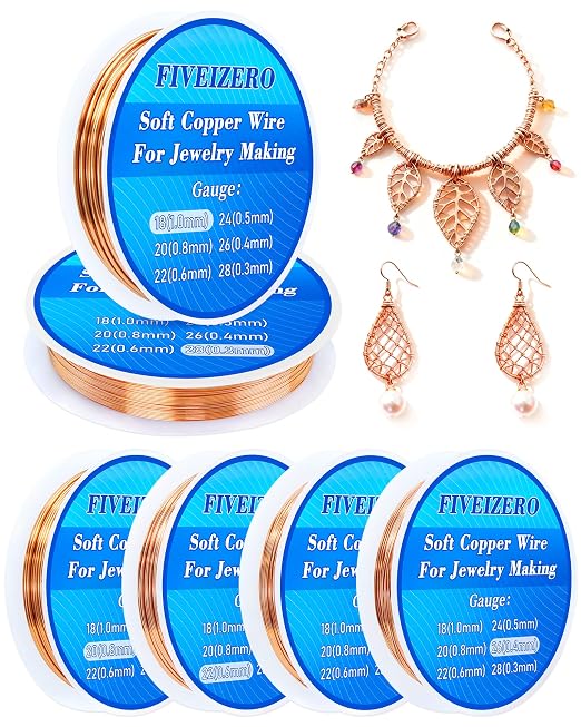 FIVEIZERO 6 Rolls 6 Size Jewelry Making Copper Wire Kit by FIVEIZERO