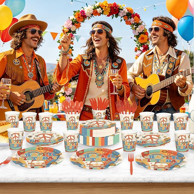 168 Pcs Groovy Birthday Party Decoration Retro Groovy Hippie Plates Napkins - Image 6