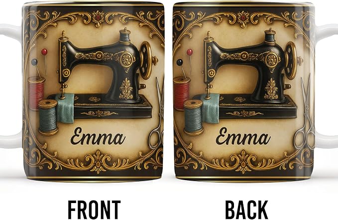 Personalized Classic Sewing Machine Design Coffee Mug, Ceramic Sewing Mug - Image 6