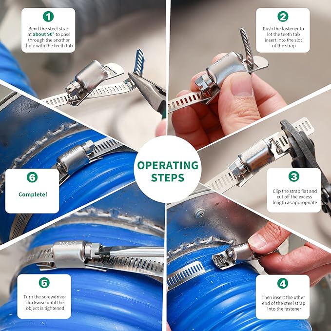 20FT Hose Clamps,304 Stainless Steel Hose Clamp Assortment Kit DIY Metal Strapping with Holes+10 Fasteners,Adjustable Worm Gear Large Hose Clamps Metal Band Screw Clamp Straps for Pipe,Duct,Tube