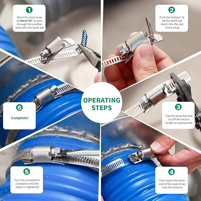 10FT Hose Clamps,304 Stainless Steel Hose Clamp Assortment Kit DIY Metal Strapping with Holes+8 Fasteners,Adjustable Worm Gear Large Hose Clamps Metal Band Screw Clamp Straps for Pipe,Duct,Tube