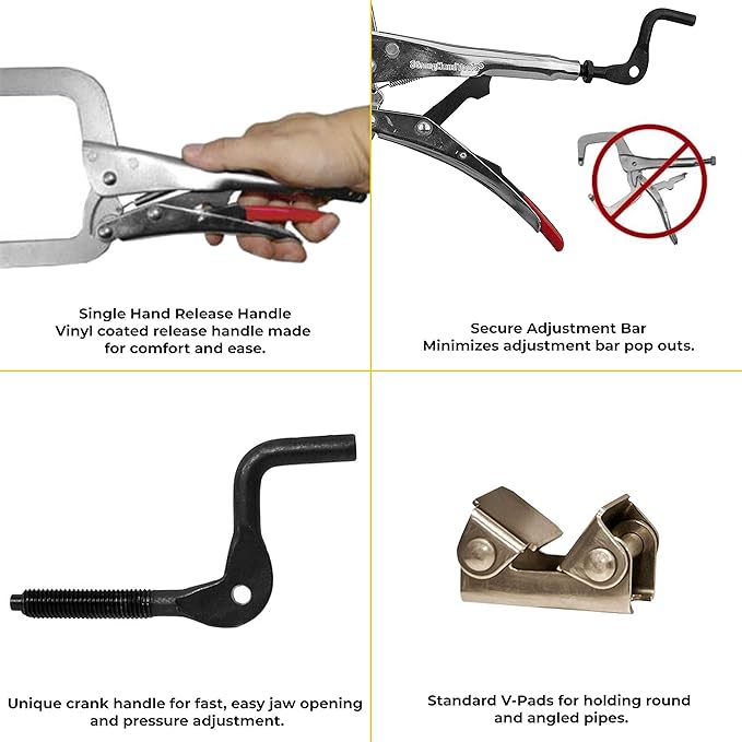 VEVOR Pipe Clamp, 2 to 6 in, High Strength Ultra Clamp with Quick Acting Screws & Strong Hand Tools PG622V 6" Pipe Plier, Two Fixed V-Pads, 2" Throat Depth, 1"–2" Clamping Capacity, M8 Thread