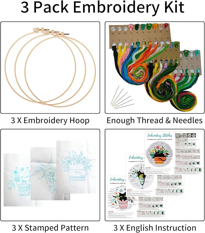 Nuberlic 3 Sets Cute Cat Embroidery Kit - Image 2