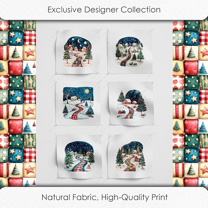 Winter Village Patchwork Cotton Fabric Panel – 6 Designs 10×10 inch + Bonus - Image 5