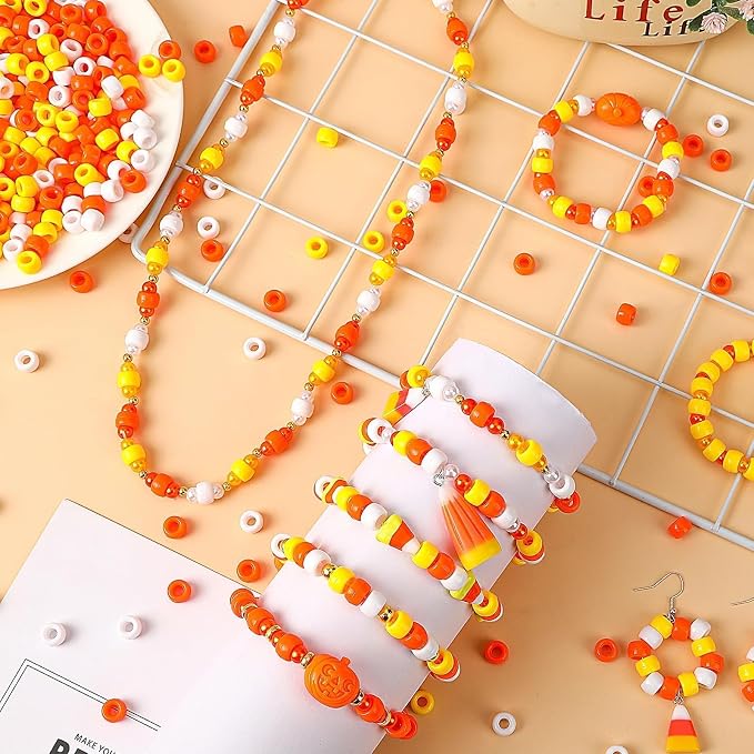 UPINS 1200Pcs Yellow Orange Pony Beads, Halloween Fall Autumn Color Beads - Image 4