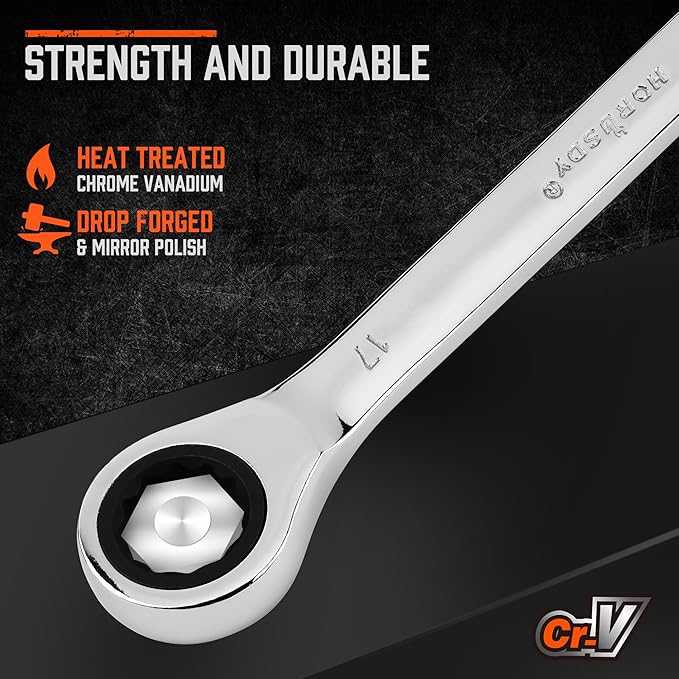 HORUSDY 8-Piece Metric Ratcheting Wrench Set | Ratchet Combination Wrench Set with Organizer | 72-Teeth | 8mm - 17mm | Chrome Vanadium Steel