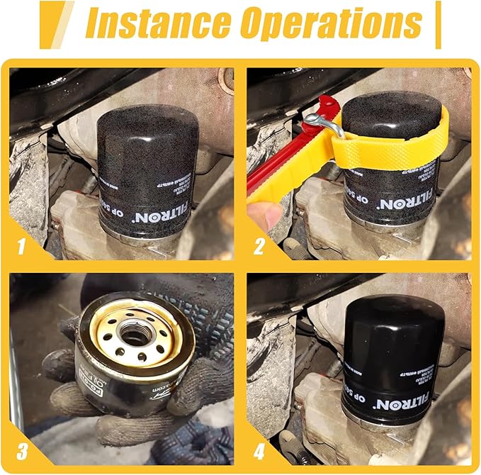 Belt Strap Wrench 8 Inches, Multifunctional Steel Handle Adjustable Strap Wrench for Replacing Water Filter, PVC Pipe Joints, Oil Filter, Swimming Pool Connection (Red Handle, Yellow Strap)